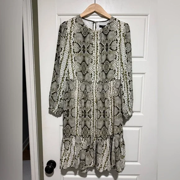 J. Crew Cream and Black Snake Print Long Sleeve Dress - Picture 2 of 8
